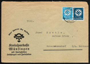 1937 Official cover franked with Scott 081 and 088 from the District Savings Bank of Munsingen