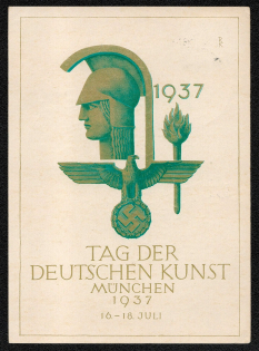 1937 The Day of German Art Munich Official Festival Post Card franked with Sc 419 postally used in Munich