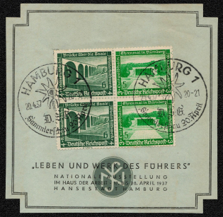 1937 These special souvenir sheets with a block of four “THE LIFE AND WORK OF THE FUHRER”