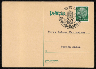 1937 Postcard franked with Sc 419 postally used with a 29 September 1937 cancellation commemorating Mussolini’s state visit. Posted in Berlin, Station “af.”