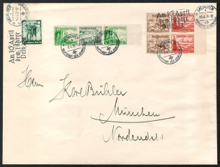 1938 Munich Cover franked with strip and block from Ships set
