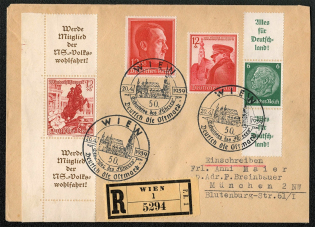 1939 Registered cover mailed from Wien franked with Sc Bl 18, 419 and B128