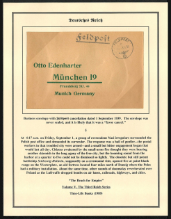 1939 Business envelope with cancellation dated 1 September 1939. The envelope was never sealed, and it is likely that it was a favor cancel