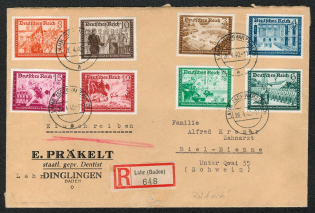 1940 Registered Censorship cover with Full set stamps Lahr - Biel-Bienne