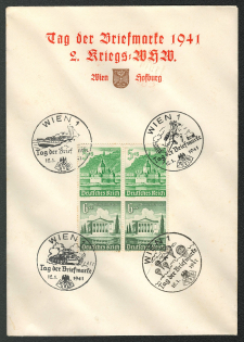 1941 Souvenir envelope from the 1941 Day of the Stamp and the Second Wartime Winter Help. Franked with a block of 4 se-tenants