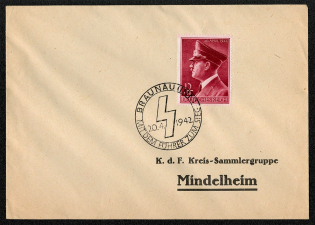 1942 Cover franked with Sc B203 and the commemorative cancel for Hitler’s birthday. Posted in Brannan