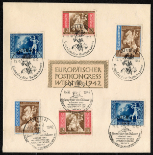 1942 Scott Nos. B209-211 cancelled to order on an impromptu souvenir sheet made from a Hotel Bristol A.G. (Wien) envelope