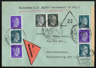 1943 Cover franked with Mi S291 and S292 se-tenant multiples from automat rolls