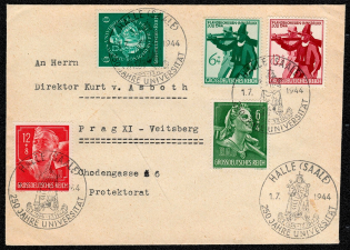 1944 Cover franked with Scott Nos. B278-9, B280 and B281-2. The cancellation commemorates the 250 Anniversary of Halle Universitat
