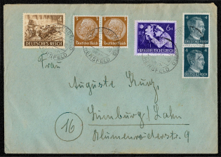1944 Cover franked with Sc 416, 508, B218 and B260, mailed in Schenklengsfeld fiber Hersfeld