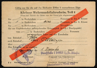 1944 Serviceman’s Rail Pass, Part One Good for one person in a restricted third class