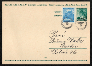 1941 Bohemia and Moravia German Protectorate postcard from the 1939-1941 Linden Leaf and Fruit series