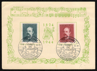 "1942 Bohemia and Moravia German Protectorate Souvenir card Issued to commemorate the 60""' Anniversary of the death of Friedrich Smetana"