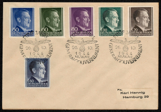 1944 General Government Scott Nos. N91-96 tied to cover with a special cancellation commemorating Five Years of Occupation Government