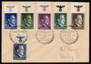 1944 General Government Scott Nos. N91-96 with swastika tabs cover with a special cancellation commemorating Five Years of Occupation Government