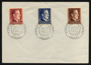 1942 General Government Hitler’s 53rd Birthday Souvenir sheet franked with Scott Nos. NB12-NB14.