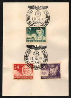 1940 General Government A privately created philatelic souvenir card displaying Sc. B5-7