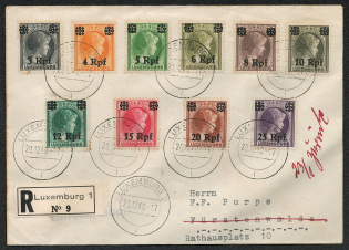 1940 German Occupation Luxembourg Official Cover with Scott Nos. N17-N26, cancelled in Luxembourg