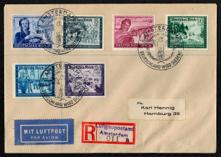 1944 Registered cover franked with Scott Nos. B272-277 posted in Amsterdam on 20 April
