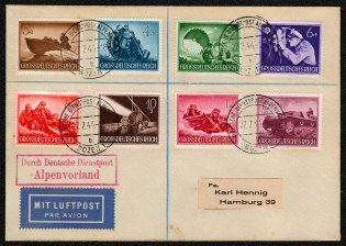 1944 German Official Mail Prealps cover to Hamburg franked with Army Day and Hero Memorial Day