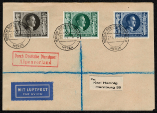 "1944 German Official Mail Prealps cover to Hamburg franked with Commemoratives honoring Hitler’s 54""' birthday"