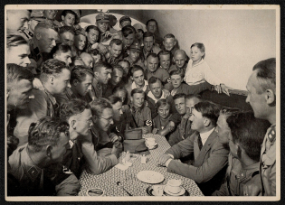 1933 The Brown House in Munich is the goal of many of the SS men of the Reich. In the Officers Mess with the Fuhre, Propaganda Card