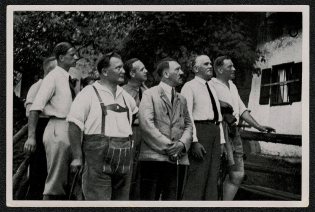 1933 Fuhrer's summer vacation at the feudal bridge near Berchtesgaden where Dietrich Eckart lived for a time during 1923. Cigarette card
