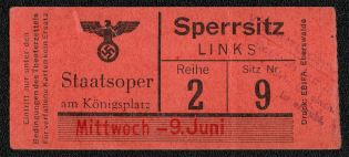 1937 Orchestra Stalls State Opera on the Konigsplatz. Ticket