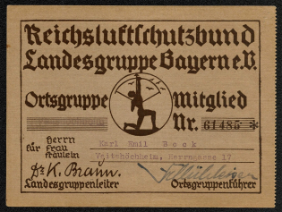 1937 The Reich Air Defense League Bavarian Regional Group Local Branch Membership