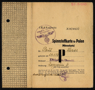 1943 Punch card from the Management Office