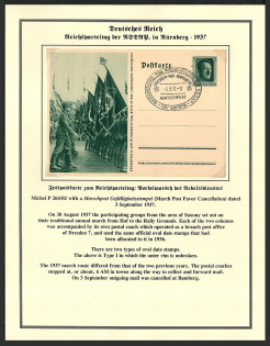 1937 Reich party rally of the NSDAP in Nuremberg. 3 used postcard with oval postmark