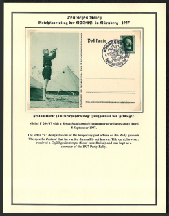 1937 Reich party rally of the NSDAP in Nuremberg. 5 used postcard Special postmark date 8-9.9.1937