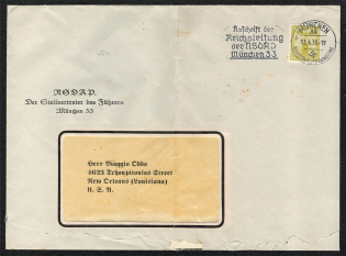 1938 Official cover with printed corner card franked with Scott S24 posted in Munich