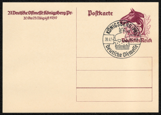 1939 Michel P 281 issued for the 27lh Annual German Eastfair with Special postmark for the philatelic exhibition