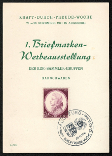 1941 Souvenir card from the First Stamp Publicity Exhibition of the Strength Through Joy Collectors Group of Gau Swaben