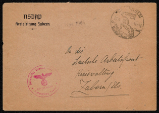 1944 Kreis administrative offices cover with a lavender colored handstamp and free franking posted 20 November