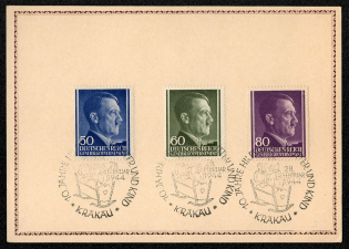 1944 General government Souvenir card franked with Scott Nos. N91-93 posted in Krakau