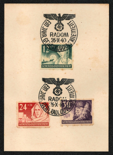 1940 General government A privately created philatelic souvenir card displaying Sc. B5-7