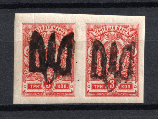 Podolia Type 10 - 3 Kop, Ukraine Tridents (Pair, Signed, CV $30, MNH)