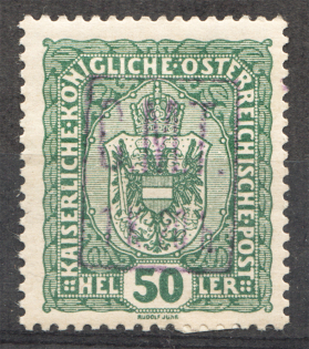 1919 Romanian Occupation of Kolomyia CMT 1 K 20 h on 50 H (Violet Ovp)