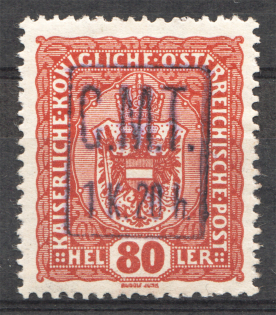 1919 Romanian Occupation of Kolomyia CMT 1 K 20 h on 80 H (Violet Ovp)