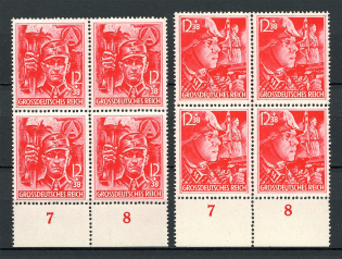 1945 Reich Last Issue Corner Blocks (Control Numbers, Full Set, CV $400, MNH)