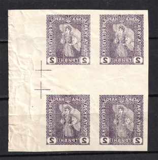 1920 2Г Ukrainian Peoples Republic Ukraine (OFFSET, Print Error, Gutter-Block, MNH)