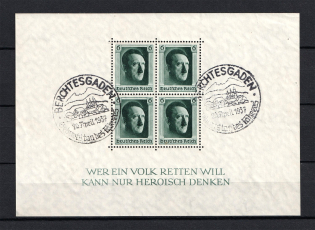 1937 Third Reich, Germany (Souvenir Sheet Mi. 7, Special Commemorative Cancellation BERCHTESGADEN, CV $20)