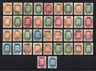 1909 Offices in Levant, Russia (Group of Stamps, Black+Blue Overprint, Canceled)