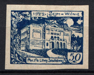 1922 50m Central Lithuania (Blue PROOF, Imperforated)