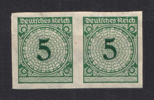 1923 5pf Third Reich, Germany (IMPERFORATED, Mi. 339 a U, Pair, Signed, CV $340)