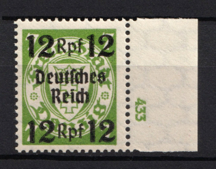 1939 12pf Third Reich, Germany (Control Number, CV $60, MNH)