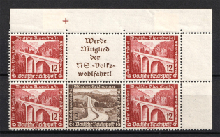 1936 Third Reich, Germany (Coupon, Block, Corner Margins, CV $60, MNH)