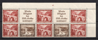 1936 Third Reich, Germany (Se-tenant, Coupon, Block, Corner Margins, CV $80 MNH)